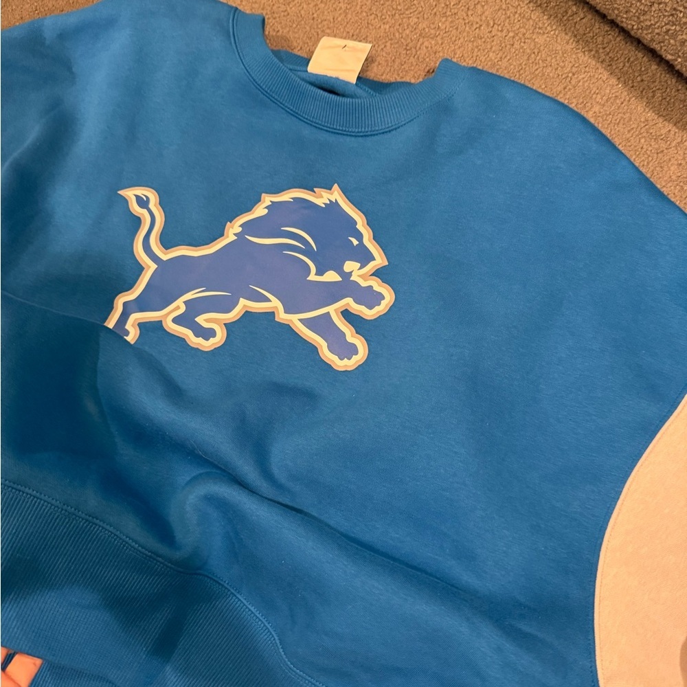 Detroit Lions Nike Blue Oversized Color-Block Pullover Sweatshirt Size Large - Picture 6 of 9